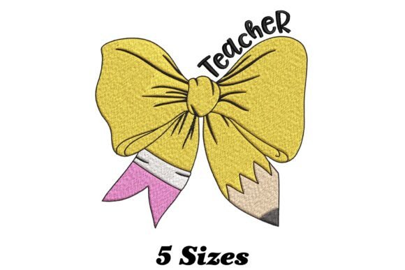 Teacher Pencil Bow Embroidery